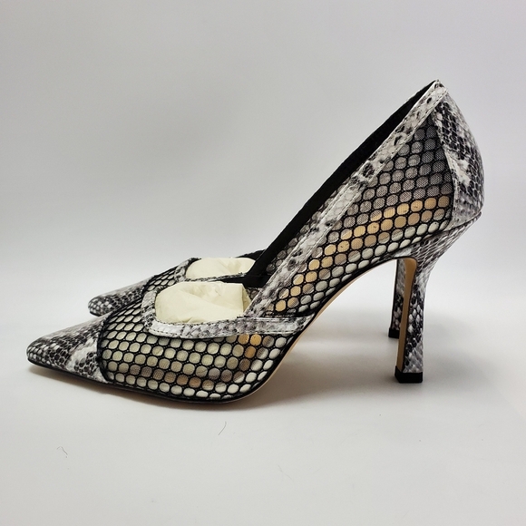 Donald J Pliner Perie M3 Mesh Black Silver Snakeskin Pointed Toe Heels Pump Shoe - Picture 2 of 12